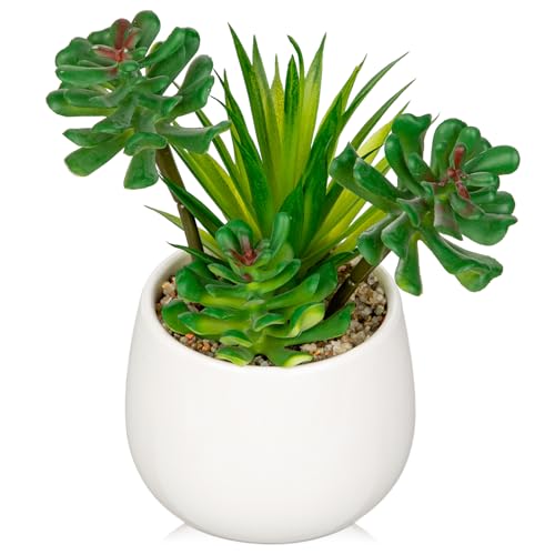 Briful Artificial Succulents Plants in Ceramic Pot, Faux Succulent with White Planters – Modern Desk Decor for Home Office Shelf Bathroom, Small Fake Plants Potted - color: White# 1pc
