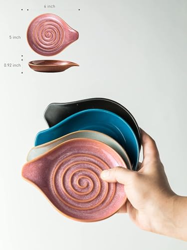 Spoon Rest, Ceramic Cooking Spoon Holder for Kitchen Counter, Large Utensil Rest for Spoons, Ladles, Tongs, Spatula, 5 Inches (Reactive Red Glazed) | Large Utensil Rest for Ladle Tong Spatula Coffee Tea Spoon | Cute Kitchen Accessories, Dishwasher Safe, R