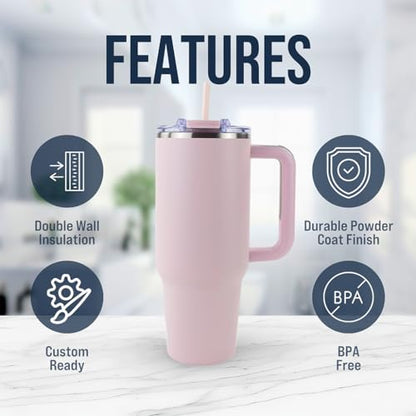 Hogg Big Swig 40oz Tumbler with Handle and Straw - Light Pink, 40 oz Tumbler, Insulated Cup with Handle, 40oz Water Bottle with Straw, Thermal Cups, Leak Proof Lid, Travel Mugs, Stainless Steel - color: Light Pink