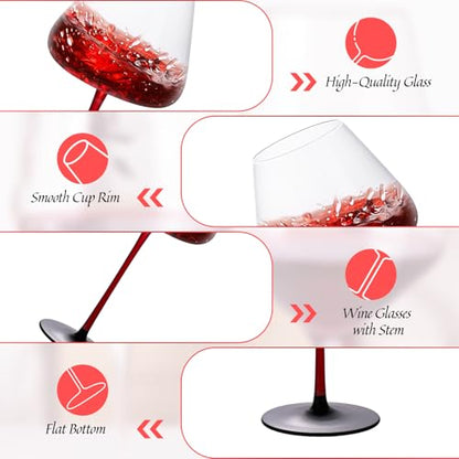 KAMMAK Crystal Red Wine Glasses Set of 2, 24.35 oz Stemmed Glasses, XH007 | Hand Blown, Bordeaux Wine Glasses, Thin Rim & Long Stem, Red & White, Daily Use, Wedding or Birthday Gift for Women - size: 8KPXH007