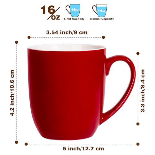 Urbanstrive 16 oz Large Coffee Mug with Handle Tea Cup Novelty Coffee Cup for Men Women Office Work, Red - color: Red
