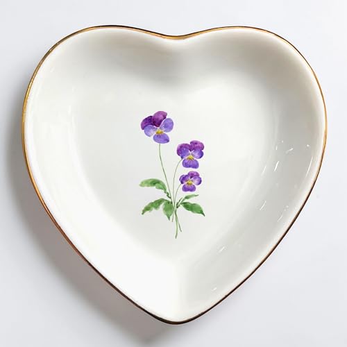 Birth Month Flower Ring Jewelry Dish Tray-Floral Ring Holder for Hippie,Nature,Pace-Birthday Gifts for Mom,Mother-in-law,Step Mom,Aunt,Grandma,Sister,Friends (2 - February (Viole)) - style: 2 - February (Viole)