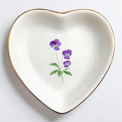 Birth Month Flower Ring Jewelry Dish Tray-Floral Ring Holder for Hippie,Nature,Pace-Birthday Gifts for Mom,Mother-in-law,Step Mom,Aunt,Grandma,Sister,Friends (2 - February (Viole)) - style: 2 - February (Viole)