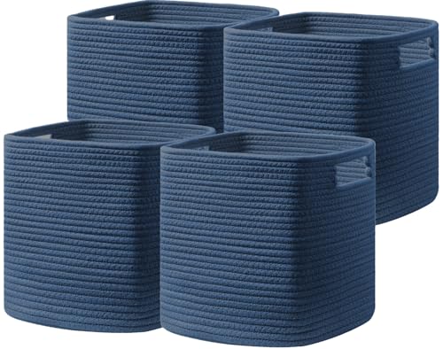 UBBCARE Set of 4 Storage Basket-11 X 10.5 X 10.5 In, Cotton Rope Basket for Shelves, Toys, Book, Cube Storage Bins with Handles, Woven Storage Basket for Organizing, Navy Blue - color: Navy Blue, size: 4Pack-11 X 10.5 X 10.5 Inch