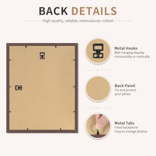 11x14 Picture Frames Set of 3 Mahogany Photo Frame Wall Table Display | Sturdy MDF 11x14 frames with mat clear plexiglass Hangs on wall stands table family pics weddings diplomas home or office - color: Mahogany, size: 11x14