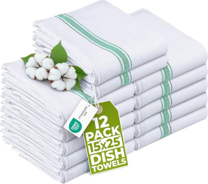 Utopia Towels Green Dish Towels [12 Pack - 15 x 25 Inches] 100% Ring Spun Cotton Highly Absorbent & Reusable Cleaning Bar, Tea, Kitchen and Dishcloths Set - 200 GSM | Highly Absorbent & Reusable Cleaning Bar, Tea, Kitchen and Dishcloths Set - 200 GSM - co