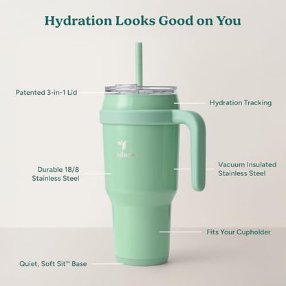 REDUCE 40 oz Stainless Steel Tumbler with Handle - Dual-Wall Vacuum Insulated Travel Mug, Sweat-Proof Lid & Reusable Straw - Keeps Drinks Cold for 24 Hrs, Fits Cupholders, Dishwasher Safe - Matcha - color: Matcha, size: 40 Ounces