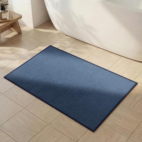 Bathroom Rugs Mat 16x24, Non Slip Quick Dry Bath Mats for Bathroom Absorbent Ultra Thin Bath Rugs Machine Washable Fit Under Door for Sink, Cabinet, Laundry (Dark Blue, 16"x24") - color: Dark Blue, size: 16"x24"(Small)