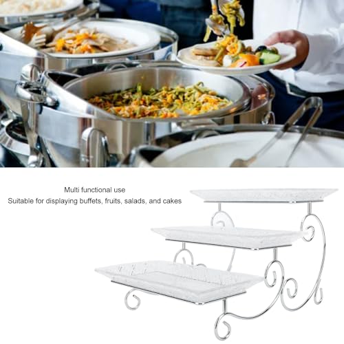 3 Tier Serving Tray, 3 Tiered Serving Stand Glass Platters and Trays with Stainless Steel Rack for Dessert Appetizer Fruit Cupcake Buffet Food Display, 11.8in