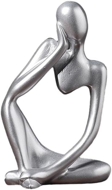 Creative Resin Thinker Minimal Abstract Art Sculpture Statue Figurines Home Office Bookshelf Desktop Decor (Silver, Left, Small) - color: Silver, size: Left, Small