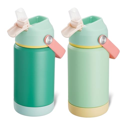 Kerilyn 12oz Water Bottle 2 Pack, Stainless Steel Insulated Water Bottle Bulk with Straws Leak-Proof,BPA Free, 2 Piece Set Mint Breeze - color: A. Mint Breeze