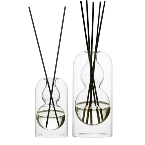 Reed Diffuser Bottles 2pcs/Set, Glass Gourd-Shaped Empty Diffuser Bottle with 15 Reed Sticks for DIY Aromatherapy, Home Fragrance Decor