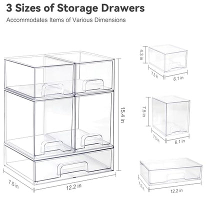 Hvygss Clear Stackable Storage Drawers, Countertop Bottle Organizer 5-Pack | Pull-Out Drawers, Waterproof, Dustproof, Bpa-Free, Space-Saving, For Vanity, Bathroom, Kitchen, Cabinet, Pantry
