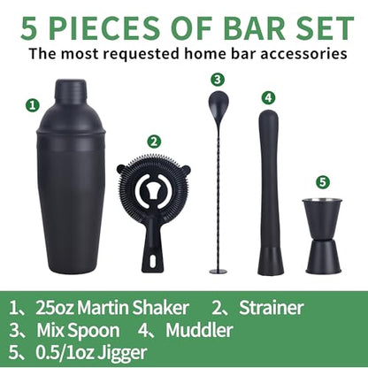 Cocktail Shaker Set Bartender Kit,5 Piece Bar Set Stainless Steel Bar Tools Set for Professional Bartender and Home (Matte Black, 5-Piece) - color: Matte Black