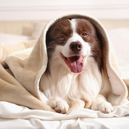 gogobunny Waterproof Bed Blanket, Reversible Sherpa Fleece Throw Blanket for Dog Puppy Cat, Furniture Cover Protects Bed Couch Sofa from Liquid Pee and Pet Fur (Beige, 25x35 inches) - color: Beige, size: 25x35 inches