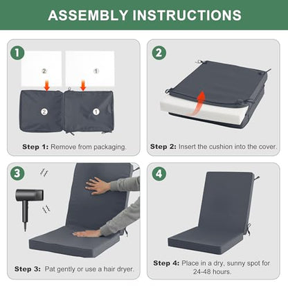 Summsun 4-Pack High Back Outdoor Chair Cushions, 20 x 20 Inch, Dark Grey | High-Resilience Foam, Non-Slip Bottom, Water Resistant, Removable Cover, Hidden Zipper, Fit for Garden, Lawn, Patio Furniture - color: Dark Grey