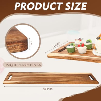 Large Charcuterie Board with Handles 48 x 12 Inch Rectangular Wood Serving Board Acacia Serving Tray Long Cheese Platter for Meat Food Party Appetizers Fruits Display Kitchen Outdoor Use
