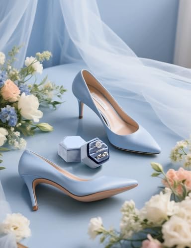 MFXIP Velvet 3 Slots Jewelry Ring Box Engagement Wedding Box Keepsake Box Bridal Photo Ring Triple Slots Hexagon - color: Blue