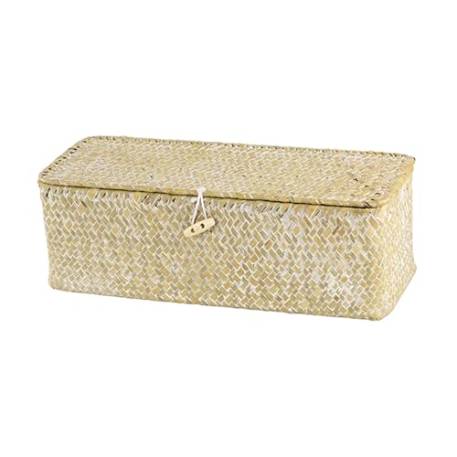 Hand-woven Makeup Organizer Storage Basket Lid Vintage Decor for Bathroom Bedroom Condiments Holder - color: Assorted Color