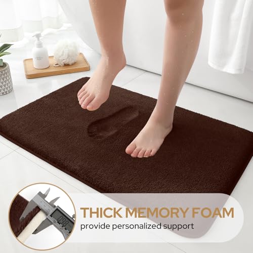 HOMEIDEAS Upgraded Bathroom Rugs Set 3 Piece, Ultra Soft Memory Foam Bath Mats, Super Absorbent Non Slip Washable U-Shaped Toilet Bath Rug (Brown, 17"x24"+20"x32"+U-Shaped 20"x24") - color: Brown
