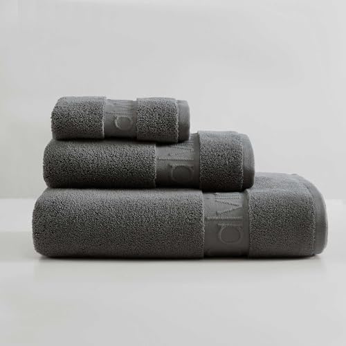 Calvin Klein - Bath Towels, Super Soft & Absorbent Cotton Towels, Zero Twist Construction, Brand Locker Loop for Easy Hanging (Iconic Solid Grey, 3 Piece) - color: Iconic Solid Grey, size: 3 Pack