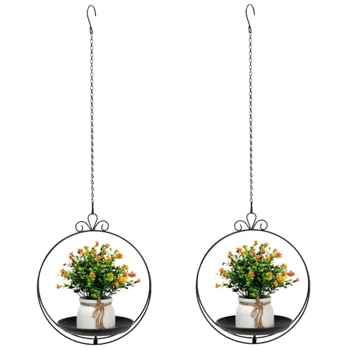 Hanging Planter for Indoor Outdoor Plant, Plant Hanger, Hanging Plant Tray | Metal, Wall Ceiling, Window, Plant Hangers Kit with Trays and Chains for Succulents, Pothos, Herbs, Balcony, Patio - style: hanging planter tray