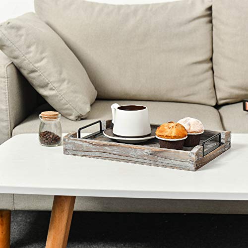 Country Rustic Torched Wood Nesting Breakfast Serving Trays with Handles, Set of 3 (Torched Wood) - color: Torched Wood