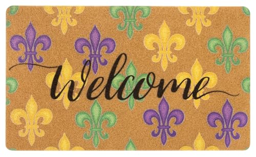 Mardi-Gras Welcome-Doormat-Outdoor-Entrance-Fleur-De-Lis Carnival-Home Mats - color: Carnaval-brown, size: 1'5" x 2'5" (Rectangular)