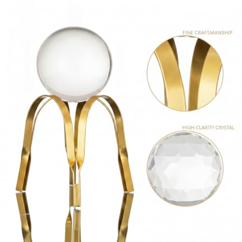 for Shelf, Desk, or Console Table Display: Modern Geometric Metal Leaf and Crystal Ball Sculpture Accent (1 PC) - size: 5.51 x 5.51 x 7.87 in