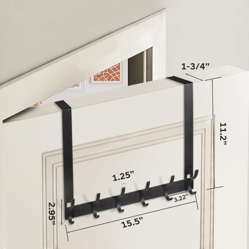 2 Pack Over The Door Hooks - NO NAIL over door hanger holder,NO ASSEMBLY REQUIRED large over the door towel rack with 12 hooks, heavy duty hooks for bathroom,bedroom,hanging towels,coats (Black)