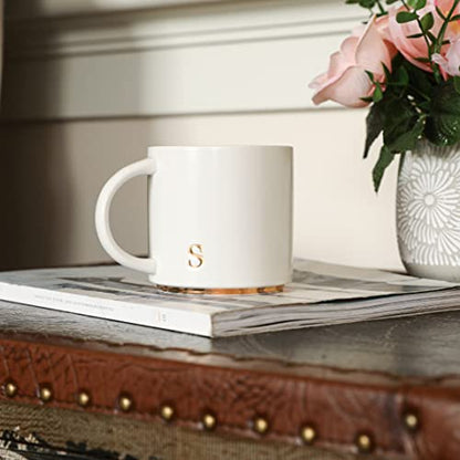 COLLECTIVE HOME Ceramic Coffee Mug, 15 oz Monogram Cup with Gift Box(S) | Dishwasher Safe, Engraved Gold Letter , Personalized Housewarming Birthday Present, Christmas Thanksgiving Mothers Day Gifts - color: gold-s