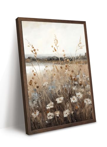 Framed 3d Textured Wildflower Wall Art Floral Pictures Decor 16x24 Inch | Vintage Spring Landscape Prints, Bathroom Nature Rustic Paintings, Modern Farmhouse Artwork for Living Room Hallway - color: wildflowers, size: 24"L x 16"W