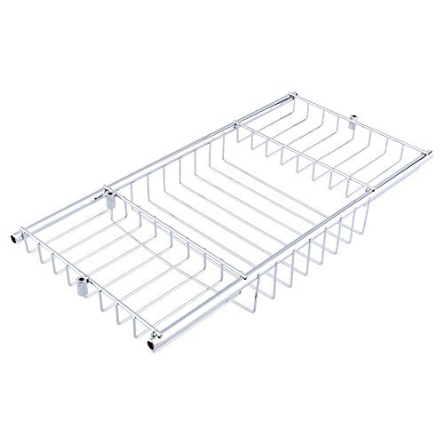 GOTOTOP Stainless Steel Bathtub Caddy Tray with Wine Glass Holder, Adjustable Over Bath Tub Rack, Removable Book Holder