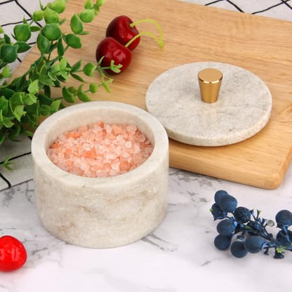 Marble Salt Cellar with Lid, Viva Jade, 4 inch | Natural Stone, Salt Pepper Box, Gold Alloy Handle, Kitchen Countertop Storage, Multi-Use, Sugar Spice Seasoning Container - color: Viva jade