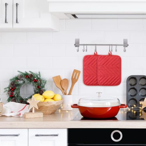 R HORSE 6 Pack Red Pot Holders with Pocket for Kitchen, 7''x 9'' | Cotton Kitchen Potholder, Heat Resistant Oven Mitts, Non-Slip Hot Pads Terry Cloth, Ideal for Baking, Cooking, Christmas Gift - color: Red