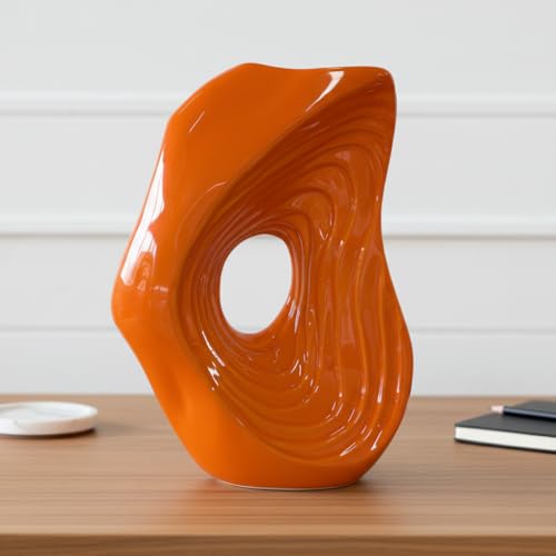 Sunddo Orange Ceramic Vase, 11 Inch | Modern Donut Art Decorative Vases, Pampas Grass, Home Decor, Entryway Table, Fireplace, Mantel, Console Decoration - color: Orange, size: 11 inch