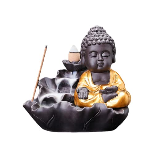 Creativity Lotus Backflow Incense Burner Smoke Waterfall Buddha Incense Aromatherapy Stick Holder Craft for Yoga Room/Office/Home Decor (E) - color: E