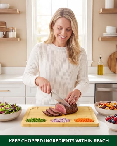 ROYAL CRAFT WOOD Bamboo Cutting Board with Juice Groove - Kitchen Chopping Board for Meat Cheese and Vegetables, Heavy Duty Serving Tray - color: Natural, size: 17.8"L x 12"W