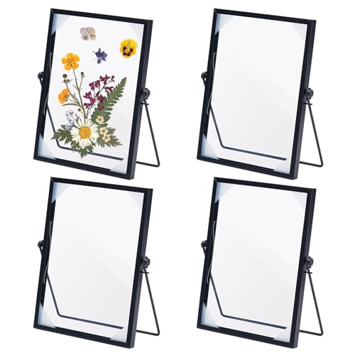 Pressed Flower Frames, Double Glass Frame for Pressed Flowers Handmade, 7.4x5.4 Inches Clear Glass Photo Frames, Black Floating Frames for Press Flowers Tabletop Display DIY Birthday Gift - color: Black, size: 7.4L" x 5.4W"