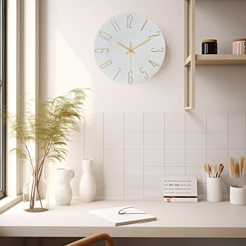 AIRUIFU Wall Clock 12 Inch Silent Non-Ticking Modern Clocks Battery Operated - Analog Small Classic for Office, Home, Bathroom, Kitchen, Bedroom, School, Living Room (White) - color: White