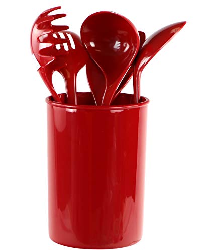 Reston Lloyd 6 Piece Kitchen Utensil Holder for Kitchen Counter, Utensils Crock with Heat Resistant Spoon, Slotted Spoon, Ladle, Spatula BPA Free, Red - color: Red, size: Utensil Holder Set