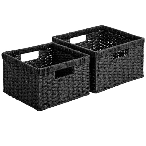 StorageWorks Wicker Baskets with Handles, Paper Rope Black Baskets, 2-Pack | Wicker Storage Baskets for Organizing, Wicker Storage Baskets for Shelves, Pantry Organizers and Storage,Black Wicker Baskets - color: Black (Paper Rope), size: 11½"L x 11½"W x 7