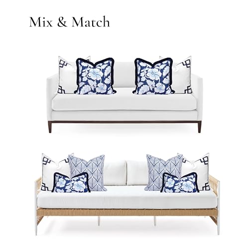 Hofdeco Premium Coastal Patio Indoor Outdoor Throw Pillow Cover Only, 20"x20" Water Repellent for Backyard, Couch, Navy Blue Embroidered Frame Greek Key - color: Navy Blue Frame Greek Key 20"x20"