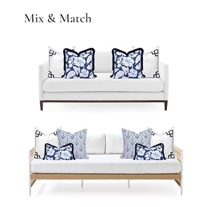 Hofdeco Premium Coastal Patio Indoor Outdoor Throw Pillow Cover Only, 20"x20" Water Repellent for Backyard, Couch, Navy Blue Embroidered Frame Greek Key - color: Navy Blue Frame Greek Key 20"x20"