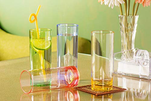 YINJOYI 12 oz Highball Drinking Glasses Plastic Tumblers Tall Water Cups Adults Glassware Colored Picnic Drinkware Reusable Set of 4