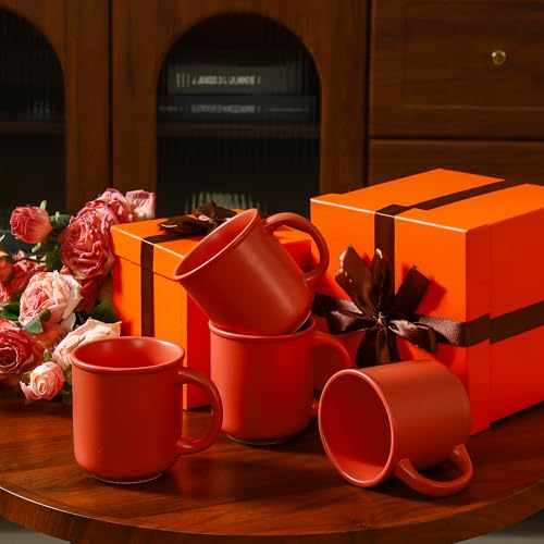 GZG 18 oz Coffee Mugs, Set of 4, Terracotta Blush | Modern Ceramic Coffee Cups with Handle, Large for Tea, Latte, Milk, Cocoa, Rustic Matte Glaze, Microwave & Dishwasher Safe - color: Terracotta Blush, size: 4 pcs Mug Set