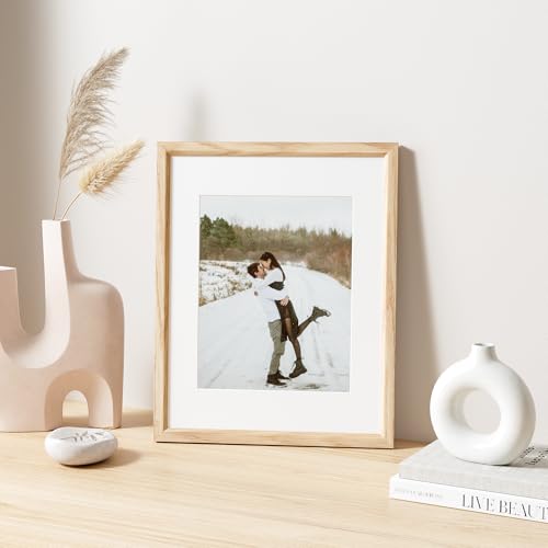 11x14 Picture Frame Natural Solid Oak Photo Frames with 8x10 Removable Mat Wall Hanging Large Handcrafted Frame with HD Plexiglass Wall and Tabletop Display Large Poster Frame - color: Oak, size: 11X14,1P