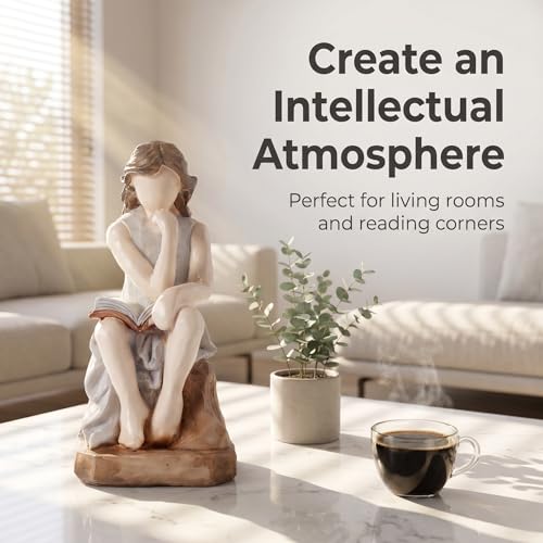 Abstract Reading Woman Bookshelf Decor Resin Statues for Home Decor Desk Statue Modern Sculpture Figurines for Shelves Book Lover Figure Aesthetic Room Art Small Ornaments