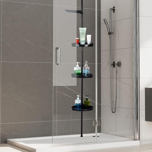 Space-Saving Corner Shower Organizer, Rust-Resistant Tension Pole with 4 Adjustable Shelves (102"-122" Height), No Tools Needed, Black - color: Black