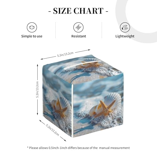 Shells Starfish on Beach Tissue Box Cover Square,Summer Ocean Shells Starfish Tissue Box Holder Waterproof Leather Facial Paper Organizer Dispenser for Bathroom Home Car Nightstand Vanity Desk - color: Color-14